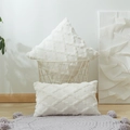 Nordic style white plush throw pillow cover with geometric tufted diamond pattern - Off White