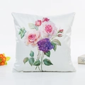 White satin pillowcase featuring watercolor pink roses and purple hydrangea flowers - Style 1 (With 400g Core) / White (Rose and Hydrangea)