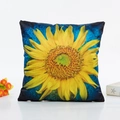 Funda de cojín de satén con estampado de girasol amarillo sobre fondo azul artístico - 45*45cm (Con relleno no tejido de 400g) / Girasol