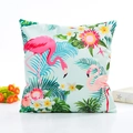 Satin pillowcase featuring pink flamingo and tropical palm leaves on mint background - Style 1 (With 400g Core)