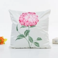 Floral satin pillow case with pink hydrangea print and green leaves on white fabric - Style 2 (With 400g Core) / White (Pink Hydrangea)