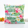 Faux silk pillowcase with pink flamingo and tropical palm leaves on mint green stripes - Style 2 (With 400g Core)