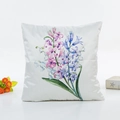 White satin floral pillowcase featuring elegant hand-painted hyacinth and lily of the valley - Style 3 (With 400g Core) / White (Pink Purple Hyacinth)