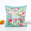 Mint green satin pillowcase with pink flamingos and tropical leaves print for summer - Style 4 (With 400g Core)