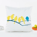 Federa per cuscino in raso bianco con motivo artistico di uccelli gialli e blu - 45*45cm (Con imbottitura in TNT da 400g) / Motivo uccello