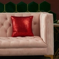 Federa decorativa con paillettes rosse su divano in velluto rosa per arredo festivo - Cuscino Quadrato Con Anima / Rosso