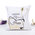 Easter throw pillow case with golden bunny ears and Happy Easter message on white fabric - Style 4 - Gold Stamped Bunny Ears Heart / 45x45cm (With 500g Insert)