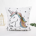 Fodera per cuscino unicorno con dettagli dorati e stelle per divano e cameretta - 45x45cm (Con Anima in Cotone 3D Non Tessuto da 400g) / Testa di Unicorno