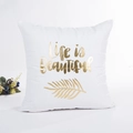 White Easter cushion cover with gold foil Life is Beautiful text and feather leaf design - Feather Leaf Life is Beautiful Style (2) / No Insert