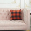 Orange and black Buffalo Plaid square decorative pillow cover on a velvet sofa - Small Square Pillowcase