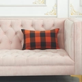 Orange and black buffalo plaid rectangle pillow cover on a velvet tufted sofa - Rectangular Waist Pillowcase