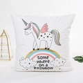 Federa per cuscino quadrata bianca con motivo unicorno arcobaleno dorato a colori - 45x45cm (Con Anima in Cotone 3D Non Tessuto da 400g) / Unicorno Alato