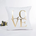 White square pillowcase with gold foil LOVE lettering in a minimalist home setting - Large Gold LOVE Letter Style (4) / No Insert