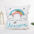 Federa per cuscino unicorno bianca con arcobaleno dorato e scritta stampata - 45x45cm (Con Anima in Cotone 3D Non Tessuto da 400g) / Arcobaleno