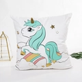 Federa unicorno bianca con stelle dorate e criniera verde menta variante - 45x45cm (Con Anima in Cotone 3D Non Tessuto da 400g) / Unicorno Arcobaleno
