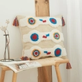 Funda de cojín bohemia beige con bordados coloridos, mechones y borlas - 45x45 Con Relleno de Tela No Tejida de 400g / Patrón 3-Bordado de Ondas