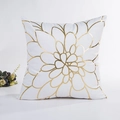 Federa per cuscino bianca quadrata con decorazioni floreali in oro per divano moderno - Con Nucleo in Cotone Non Tessuto da 400g / Petalo