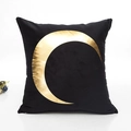 Federa per cuscino quadrata in velluto nero con stampa a mezzaluna in oro metallizzato - Stile Motivo Luna (Stile 4) / Con Imbottitura in Cotone Non Tessuto