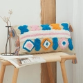 Rectangular boho tufted pillow cover with colorful fringe and geometric wave patterns - Pattern 5-Colorful Wave Geometric