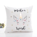 Witte eenhoorn kussensloop met Make a Wish goudfolie print en bloemdetails - Met Vulling / Stijl Eén - Witte Wens Eenhoorn