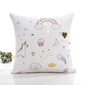 Witte vierkante kussenhoes met kleurrijke prints van tekenfilm eenhoorns en regenbogen - Met Vulling / Stijl Twee - Witte Full Color Eenhoorn