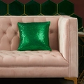 Square sparkling green sequin pillow cover placed on a luxury pink velvet sofa - Small Pillow Case Only / Christmas Green