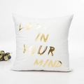Fodera per cuscino bianca quadrata con stampa dorata scritta Lost In Your Mind - Stile LOST IN YOUR MIND (Stile 3) / Con Imbottitura in Cotone Non Tessuto