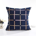 Moderne donkerblauwe chenille kussenhoes met goudkleurig ruitpatroon voor bank decor - Alleen kussensloop / Marineblauw