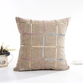 Beige chenille kussenhoes met roze en blauw ruitpatroon en goudfolie details - Alleen kussensloop / Beige