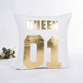 Federa per cuscino in peluche bianca con stampa dorata QUEEN 01 e design moderno - Stile Queen (Con Anima) / Bianco