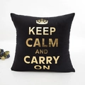 Black square pillowcase with gold crown and Keep Calm text in bronzing foil finish - Keep Calm Style (5)