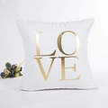 Federa in peluche bianca con scritta LOVE dorata stampata per decoro divano - Stile Love (Con Anima) / Bianco