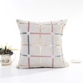 Pink and gray chenille cushion cover with golden grid pattern and woven texture - White