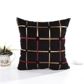 Modern black plaid chenille cushion cover with golden and burgundy checkered pattern - Black