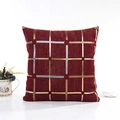 Square wine red chenille cushion cover with elegant gold grid pattern and textured fabric - Red