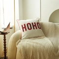 Fodera per cuscino natalizio con ricamo HOHO a quadri rossi e piping rosso acceso - Come mostrato / Motivo in Tela di Cotone HOHO (45x45)