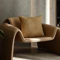 Fodera per cuscino decorativo in ciniglia giallo zenzero su poltrona in pelle di design - Stile-Con Interno Cuscino / Marrone