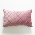 Cojín lumbar rectangular de terciopelo rosa con diseño acolchado de diamantes - Rosa