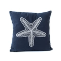 Marineblauer Canvas Kissenbezug mit detaillierter weißer Seestern-Stickerei für Sofas - Nur Kissenbezug / Seestern-Muster