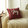Christmas Joy red plaid pillow cover with white towel embroidery on a cozy chair - As Shown / JOY Red & Green Plaid (45x45)