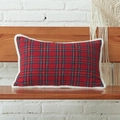 Christmas plaid lumbar pillow cover with red and black tartan and white faux fur trim - As Shown / White Faux Fur Edge (30x50)