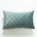 Cojín lumbar de terciopelo azul polvoriento con patrón de diamantes acolchados - Verde Lago