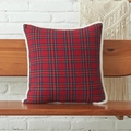 Christmas cushion cover in red tartan plaid with white faux fur trim on a wooden stool - As Shown / White Faux Fur Edge (45x45)