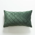 Cojín lumbar de terciopelo verde oscuro con costuras de diamantes y funda extraíble - Verde Oscuro
