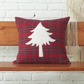 Christmas cushion cover with red blue tartan check and white plush tree embroidery - As Shown / Christmas Tree Plaid Pattern (45x45)