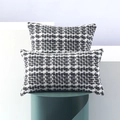 Modern black and white woven checkered rectangle pillow covers in premium textured fabric - Dark Gray