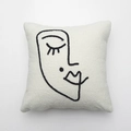 Federa per cuscino in pile teddy bianco con ricamo astratto di viso nero - 45x45cm / Neo di Bellezza (Solo Fodera)