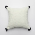Beige katoenen kussenhoes met zwarte franjes en ruitvormig jacquard patroon - 45x45cm (Alleen Hoes) / Ruit Jacquard Stijl