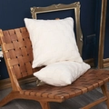 White faux fur pillow cover with plush textured checkered pattern on a woven chair - 45x45 (Without Insert) / White
