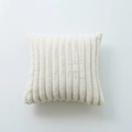 Creamy white plush throw pillow cover with wide vertical stripe faux rabbit fur texture - Beige